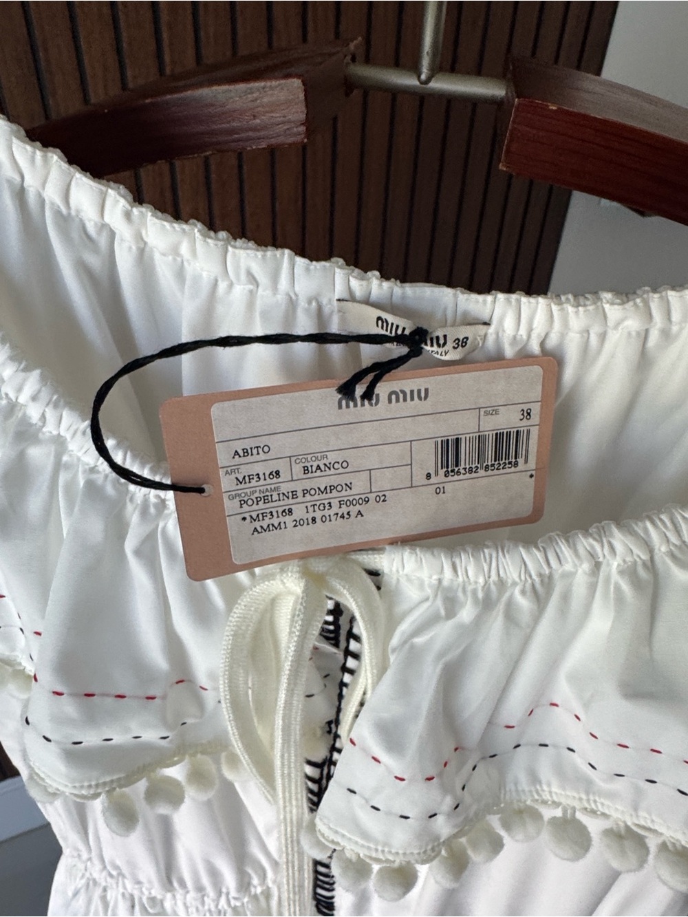 NWT Miu Miu white off-Shoulder Poplin Pom dress IT 38 white 100% cotton